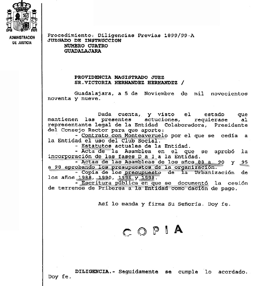 El Juzgado pide documentacin